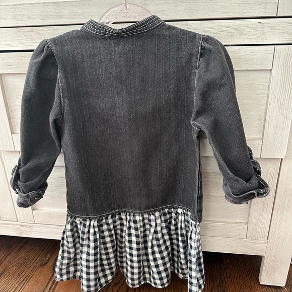 Calvin Klein Jeans Girls Black Denim Dress with Checkered Skirt Size 5 - Picture 2 of 2
